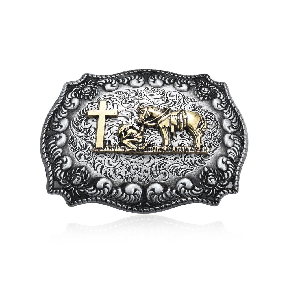 4304 Western Belt Buckle Cowboy Rodeo Religion Faith Celtic Cross Horsemen